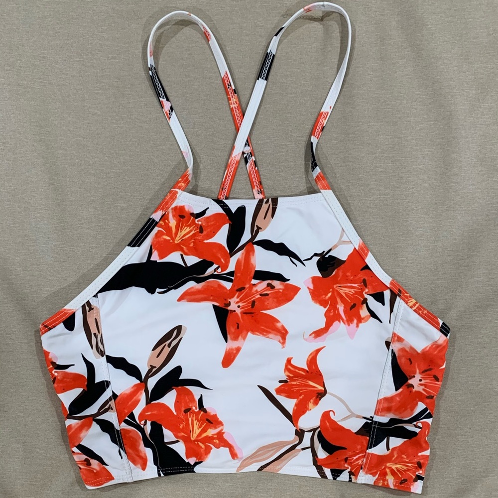 Floral High Neck Bikini Top, Large